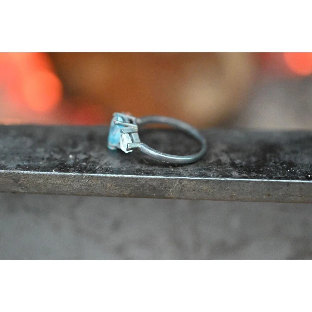 Aquamarine Engagement Ring Rough Blue Gemstone Natural Uncut Aquamarine Wedding - Picture 4 of 5